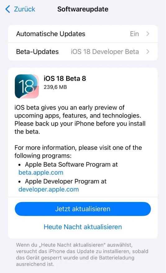 靖州苹果手机维修分享苹果 iOS / iPadOS 18 开发者预览版 Beta 8 发布 